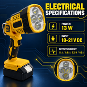 Industrial Cordless LED Spotlight DC 18 to 21V Long Range Searchlight for Construction Patrol and Rescue