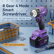 21V Professional Brushless 360 LED Light 8-Gear Intelligent Control 260Nm Torque Smart Impact Driver