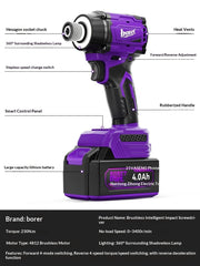 21V Professional Brushless 360 LED Light 8-Gear Intelligent Control 260Nm Torque Smart Impact Driver