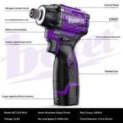 Parafusadeira de Impacto Profissional sem Fio 16V com Motor Brushless, Luz de Trabalho LED Sem Sombras, Múltiplas Velocidades, Alto Torque e Ferramenta Elétrica OEM