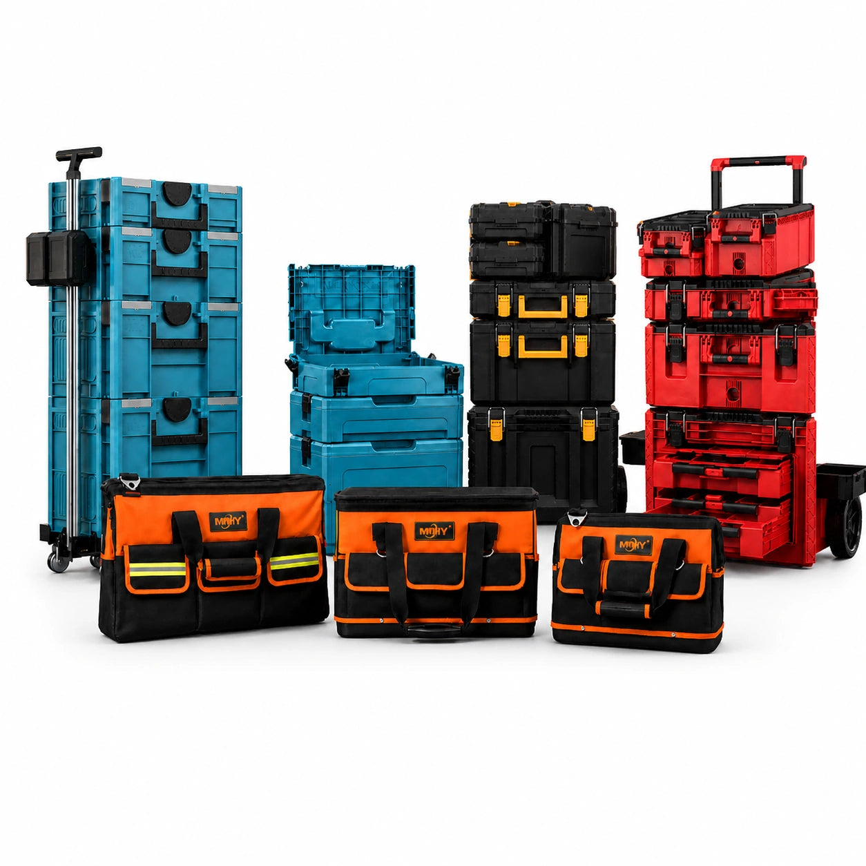 Tool storage boxes and bags